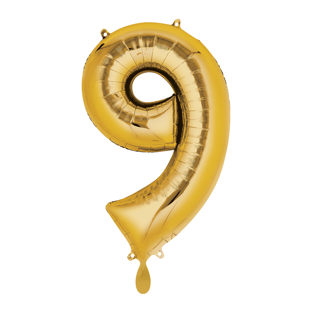 Zahlenballon 9 - Ballon XL in Gold - Folienballon 66cm