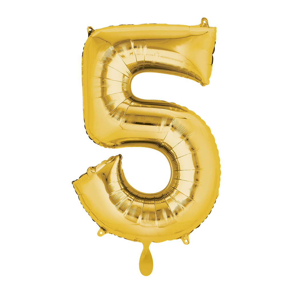 Zahlenballon 5 - Ballon XL in Gold - Folienballon 66cm