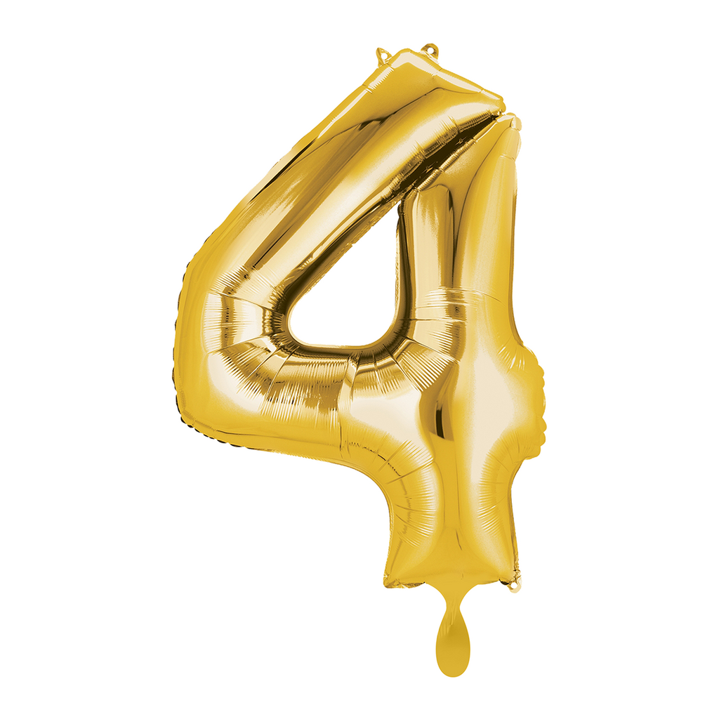 Zahlenballon 4 - Ballon XL in Gold - Folienballon 66cm