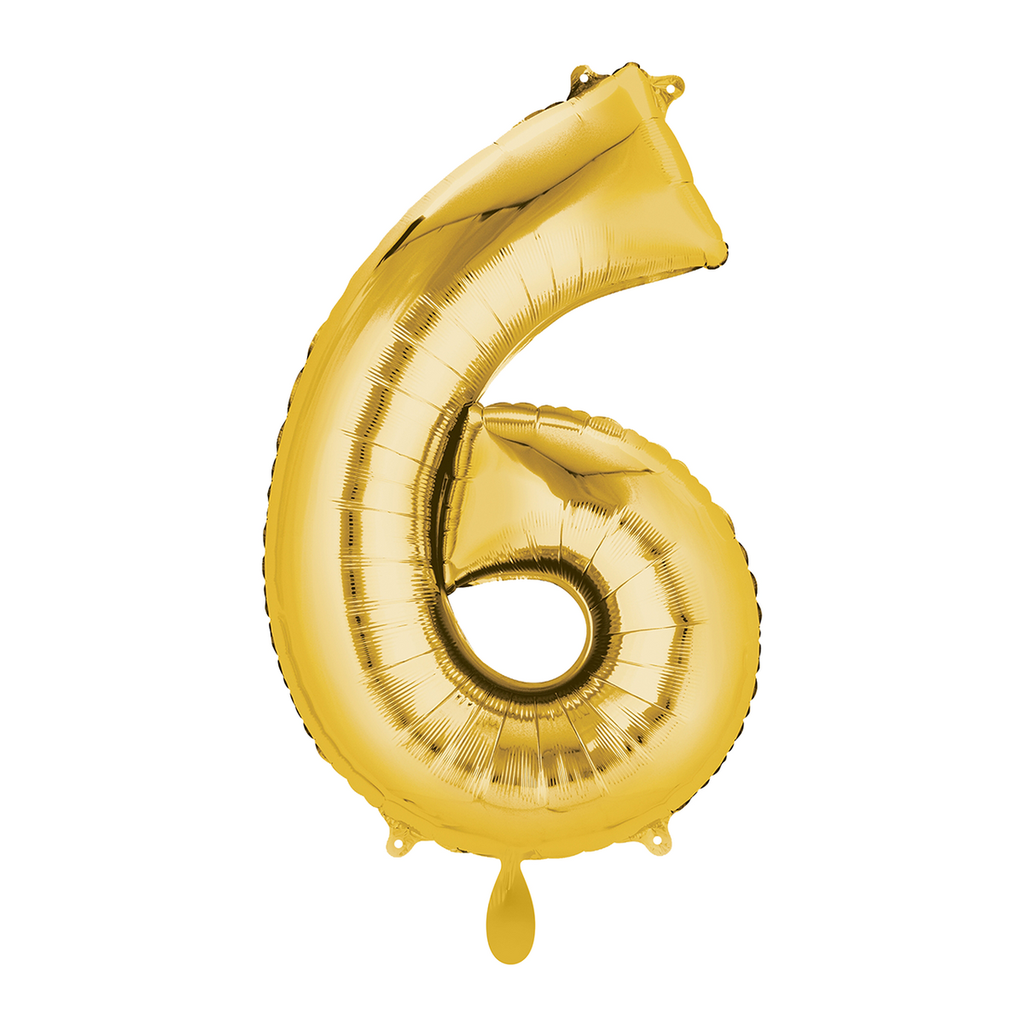 Zahlenballon 6 - Ballon XL in Gold - Folienballon 66cm