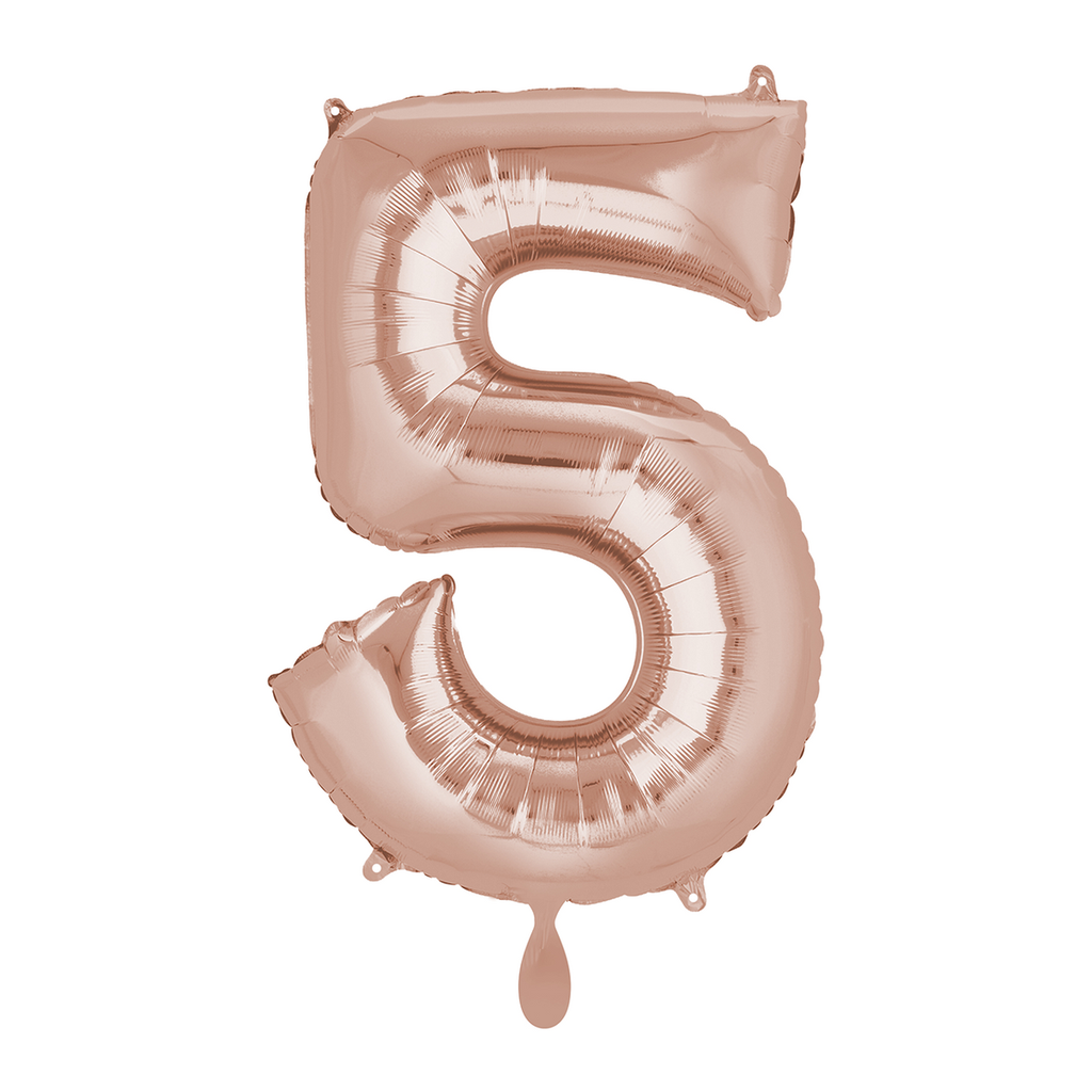 Zahlenballon 5 - Ballon XL in Rose-Gold - Folienballon 66cm