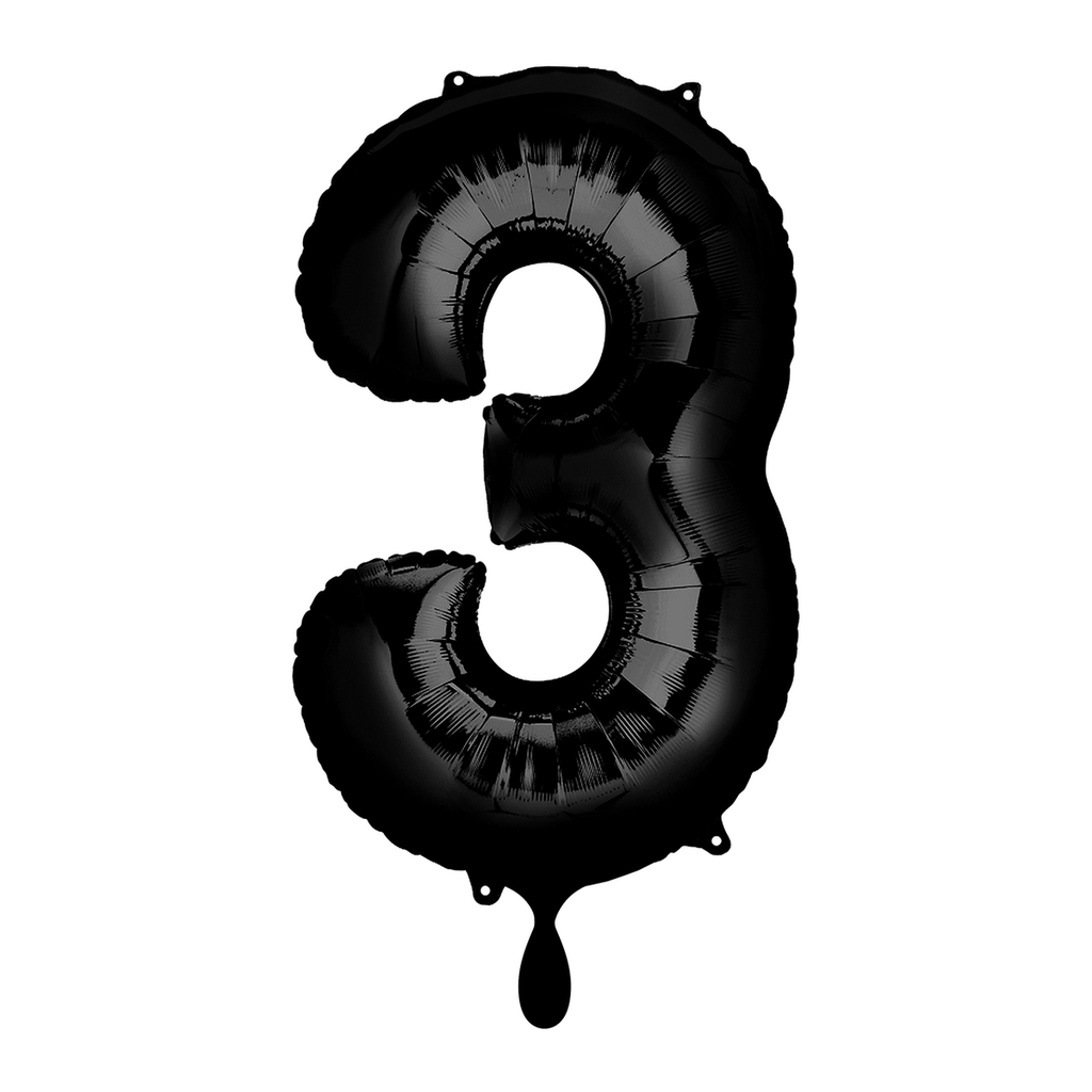 Zahlenballon 3 - Ballon XL in Schwarz - Folienballon 66cm