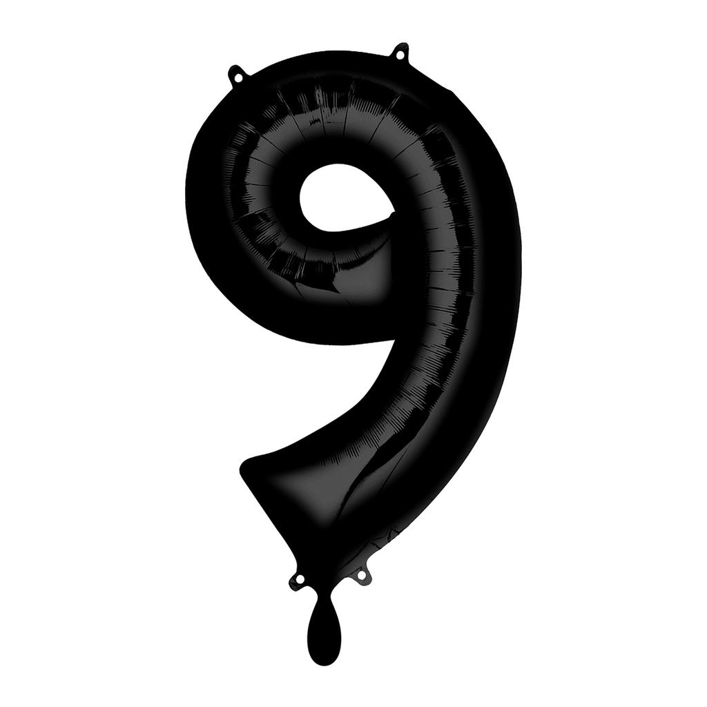 Zahlenballon 9 - Ballon XL in Schwarz - Folienballon 66cm