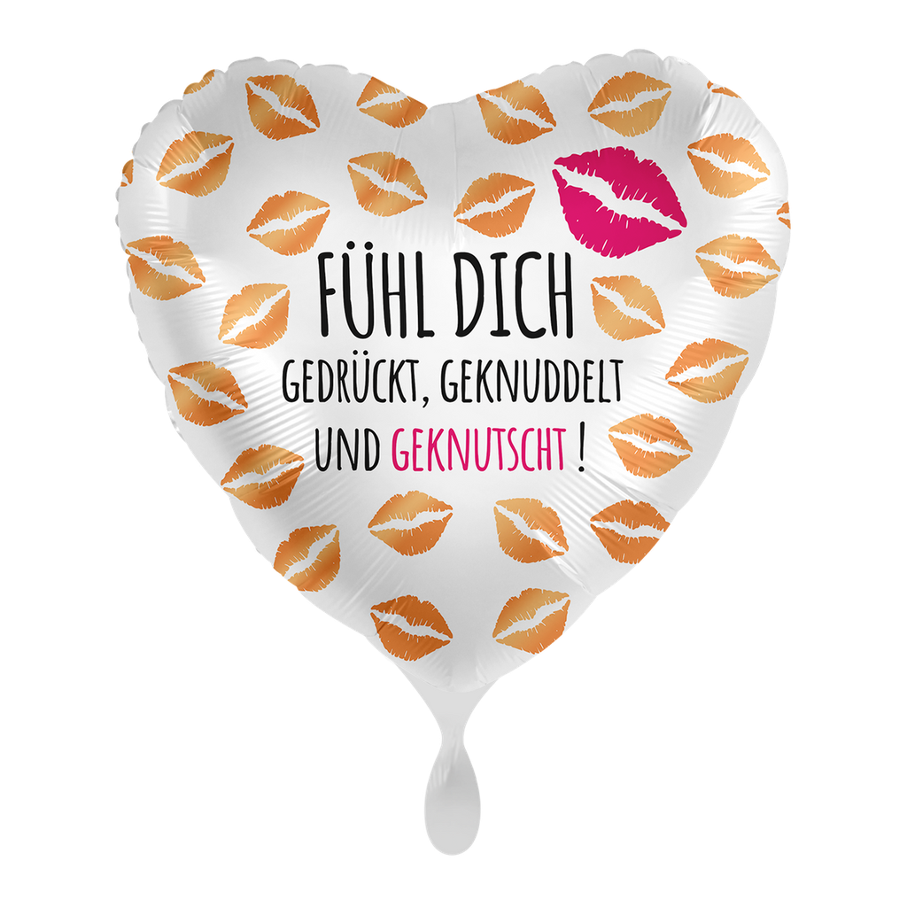 Fühl dich geknutscht Herzballon - Hugs & Kisses Heart Ballon Folienballon 43cm