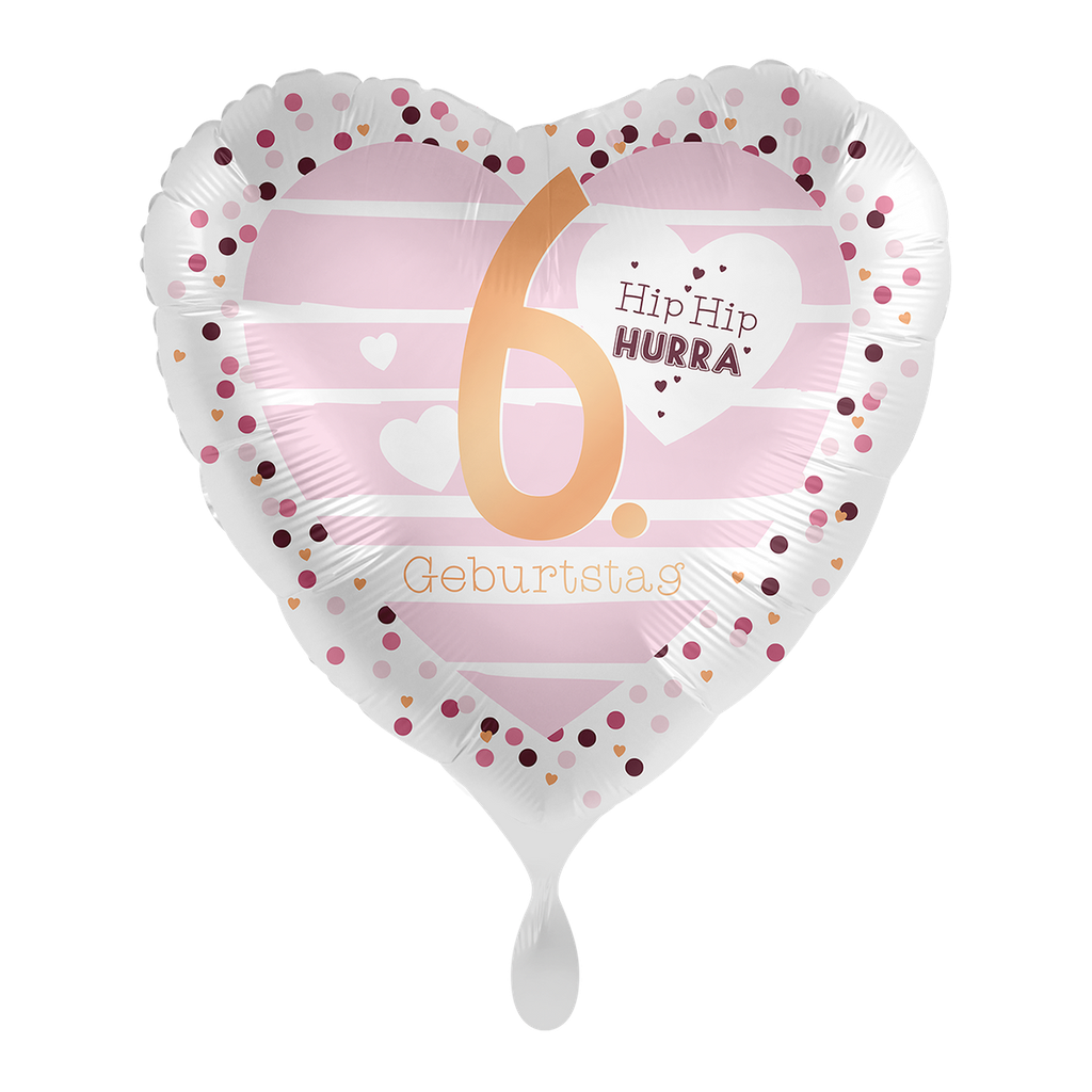 6. Geburtstag Herz in rosa  - Hearts Ballon Folienballon 43cm