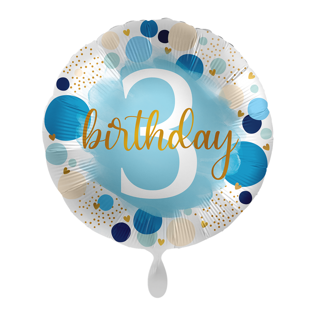 3. Geburtstag Kreise in blau - Lucky Three Ballon Folienballon 43cm