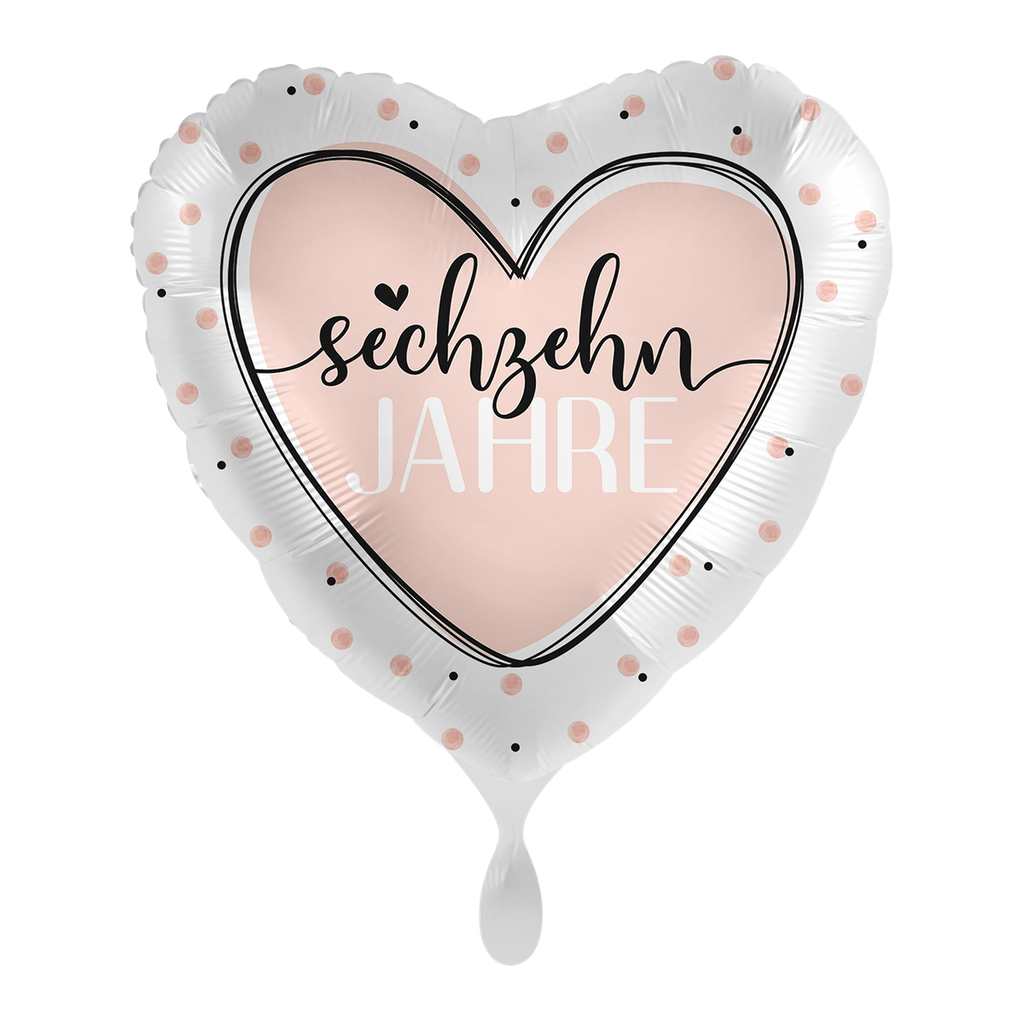 16. Geburtstag Herzballon - Glossy Heart 16 Ballon Folienballon 43cm