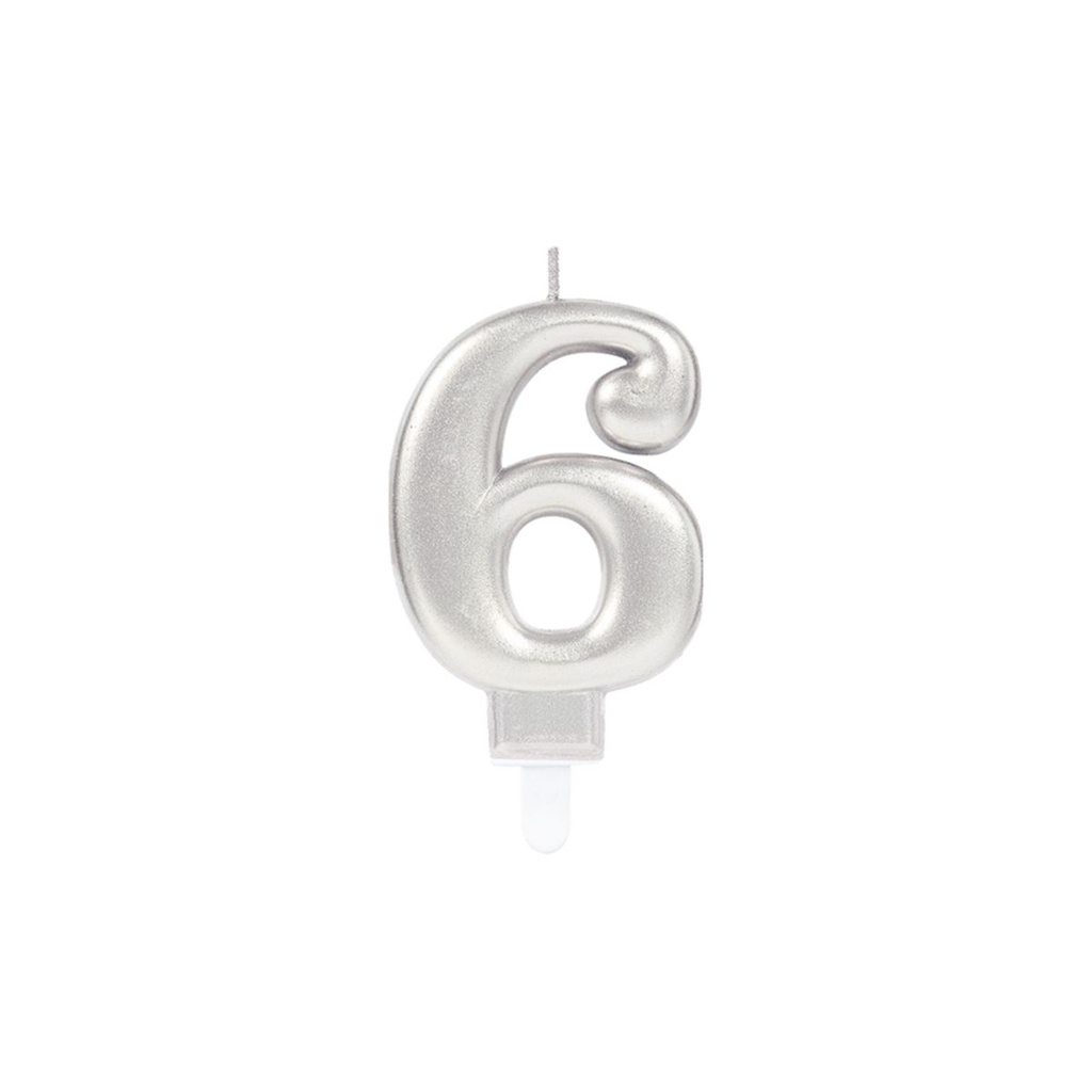 Zahl 6 Zahlenkerze - Celebrations Silver Happy Birthday Kerze Kuchenkerze