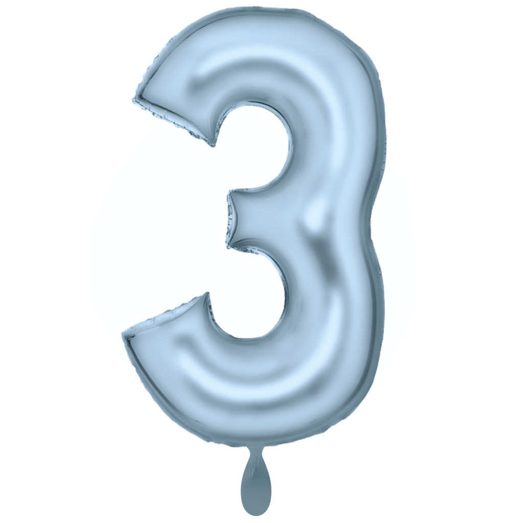 Zahlenballon 3 - Ballon XXL in Silk Lustre Pastel Blau - Folienballon 86cm