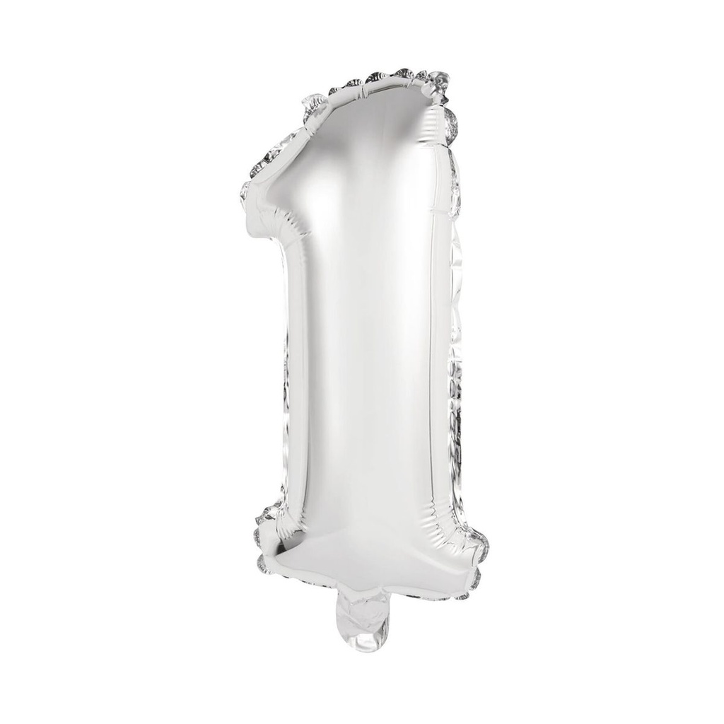 Zahlenballon Zahl 1 - Ballon XS in Silber - Folienballon 41cm
