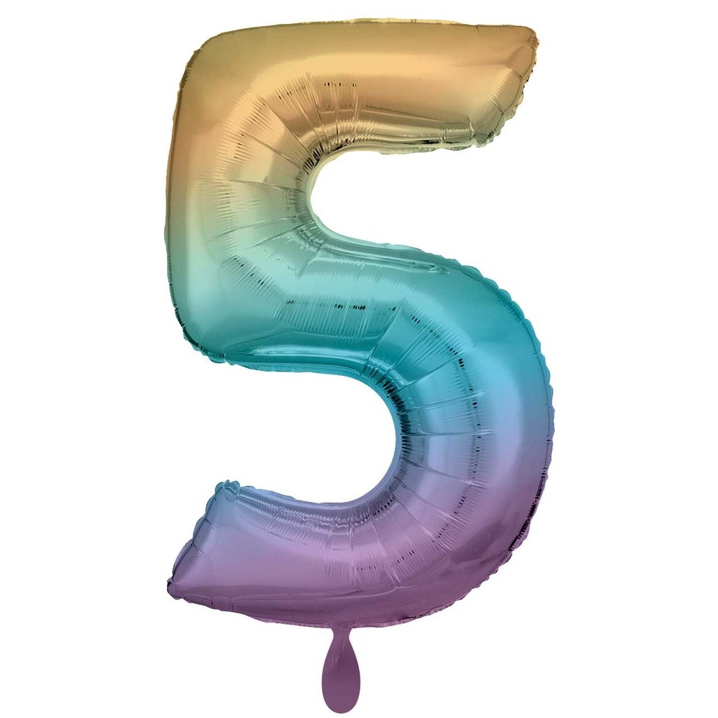 Zahlenballon 5 - Ballon XXL in Regenbogen Pastel - Folienballon 86cm