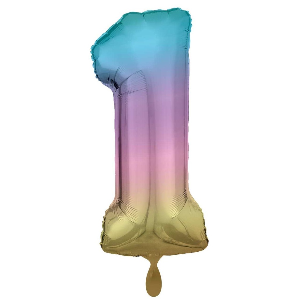 Zahlenballon 1 - Ballon XXL in Regenbogen Pastel - Folienballon 86cm