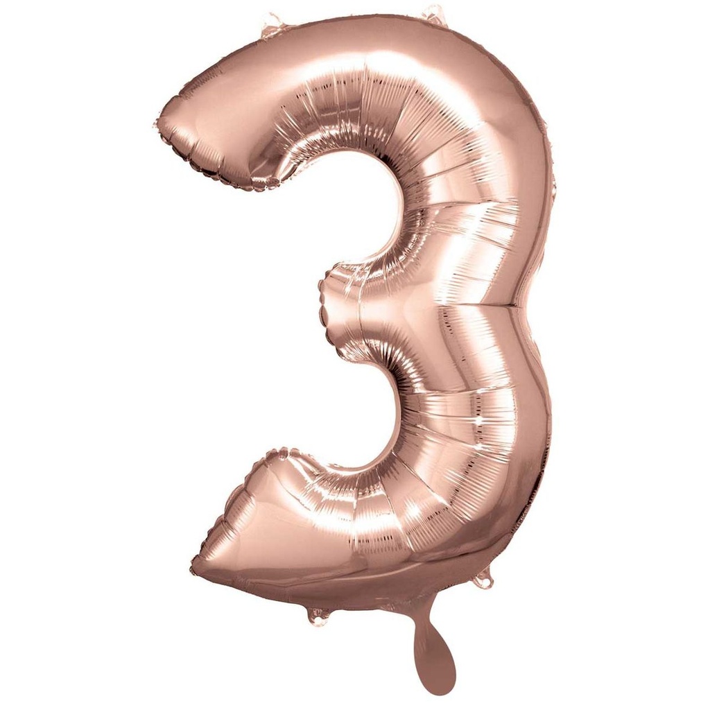Zahlenballon 3 - Ballon XXL in Rosegold - Folienballon 83cm