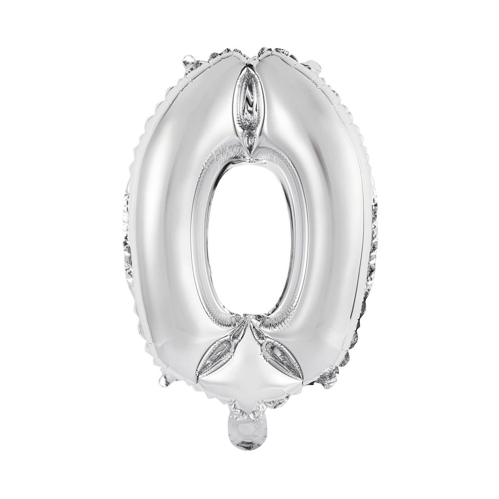 Zahlenballon Zahl 0 - Ballon XS in Silber - Folienballon 41cm