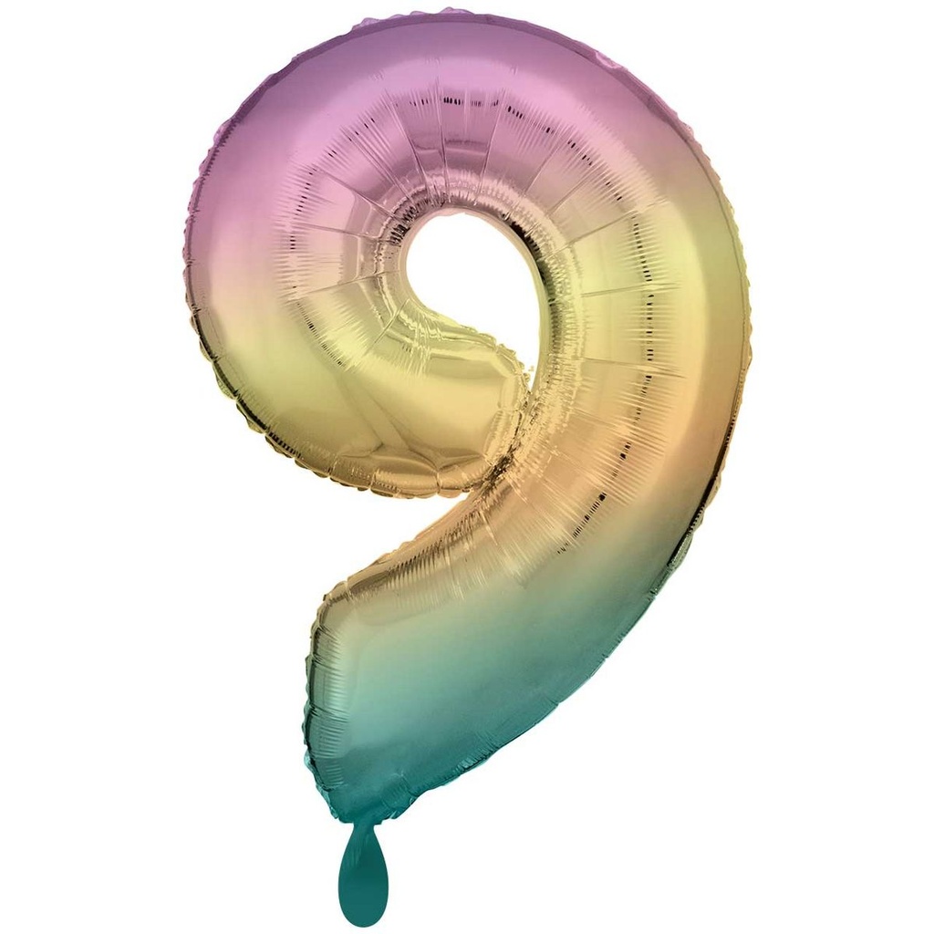 Zahlenballon 9 - Ballon XXL in Regenbogen Pastel - Folienballon 86cm