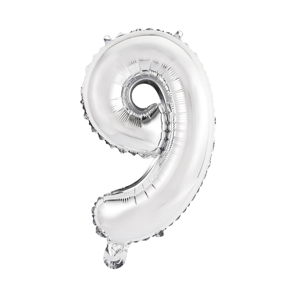 Zahlenballon Zahl 9 - Ballon XS in Silber - Folienballon 45cm