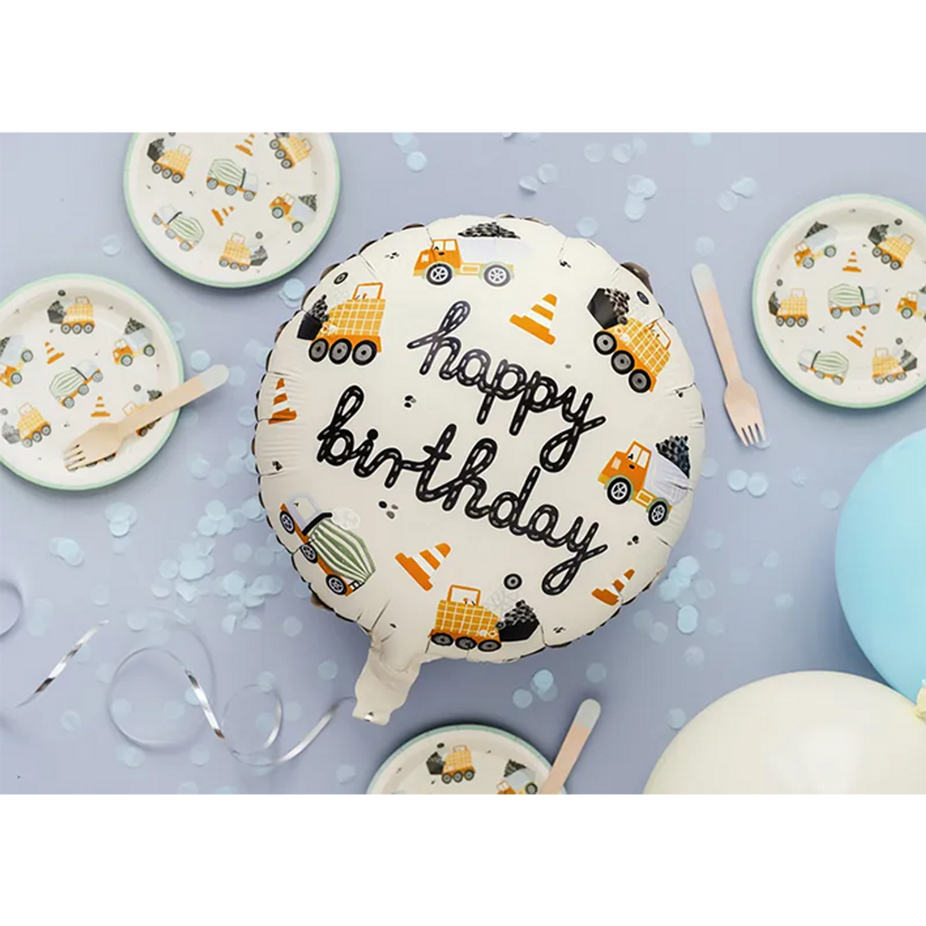 Baustelle Bagger - Happy Birthday Fun Ballon Folienballon 43cm