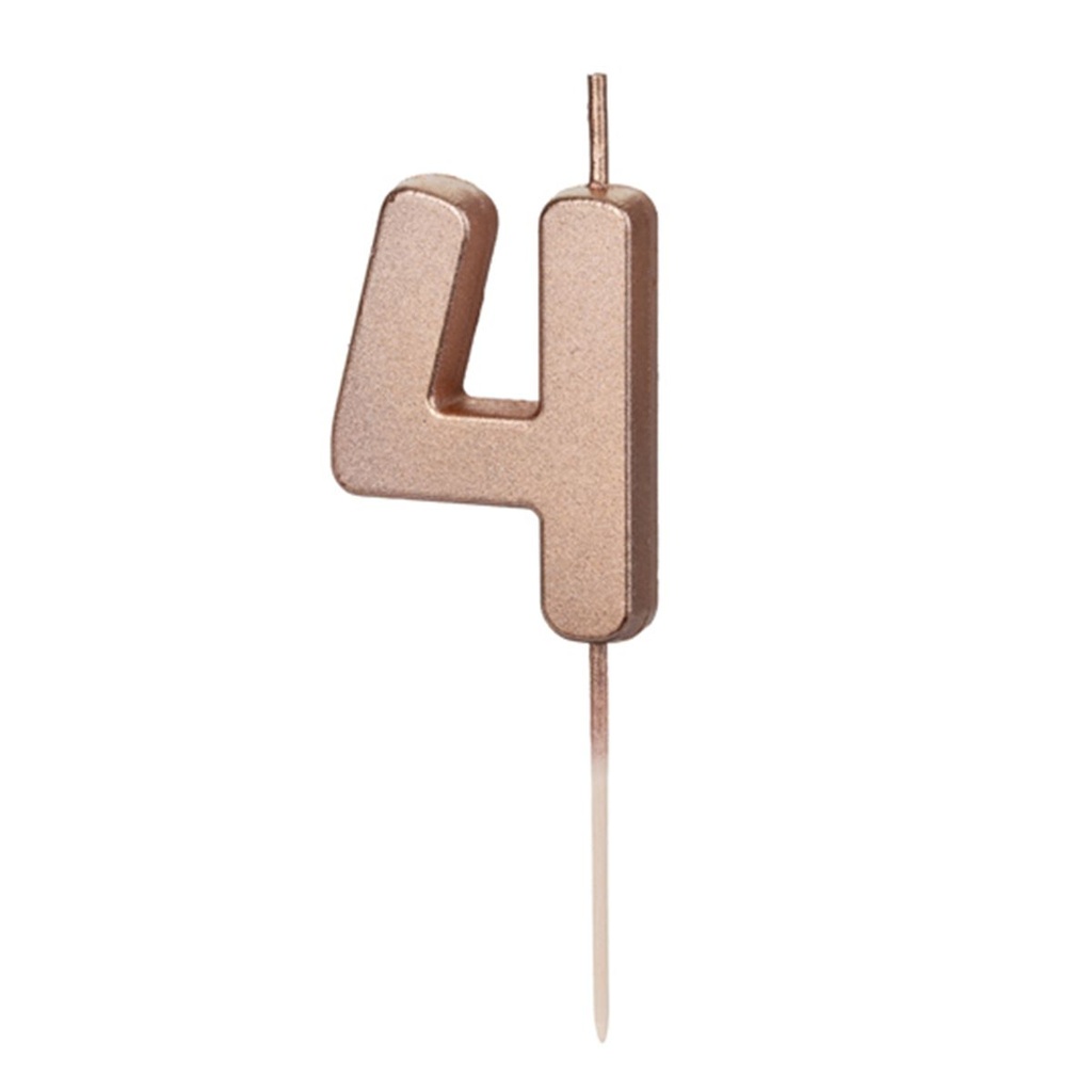 Zahl 4 Zahlenkerze - Rosegold Happy Birthday Kerze Kuchenkerze
