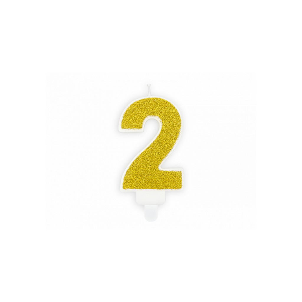 Zahl 2 Zahlenkerze - Gold glitzern Happy Birthday Kerze Kuchenkerze