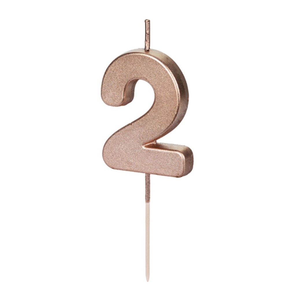 Zahl 2 Zahlenkerze - Rosegold Happy Birthday Kerze Kuchenkerze