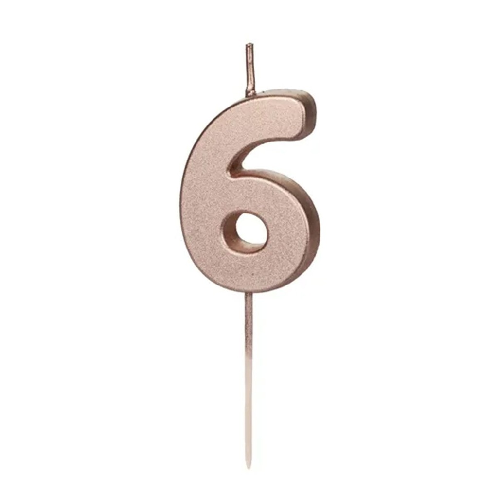 Zahl 6 Zahlenkerze - Rosegold Happy Birthday Kerze Kuchenkerze