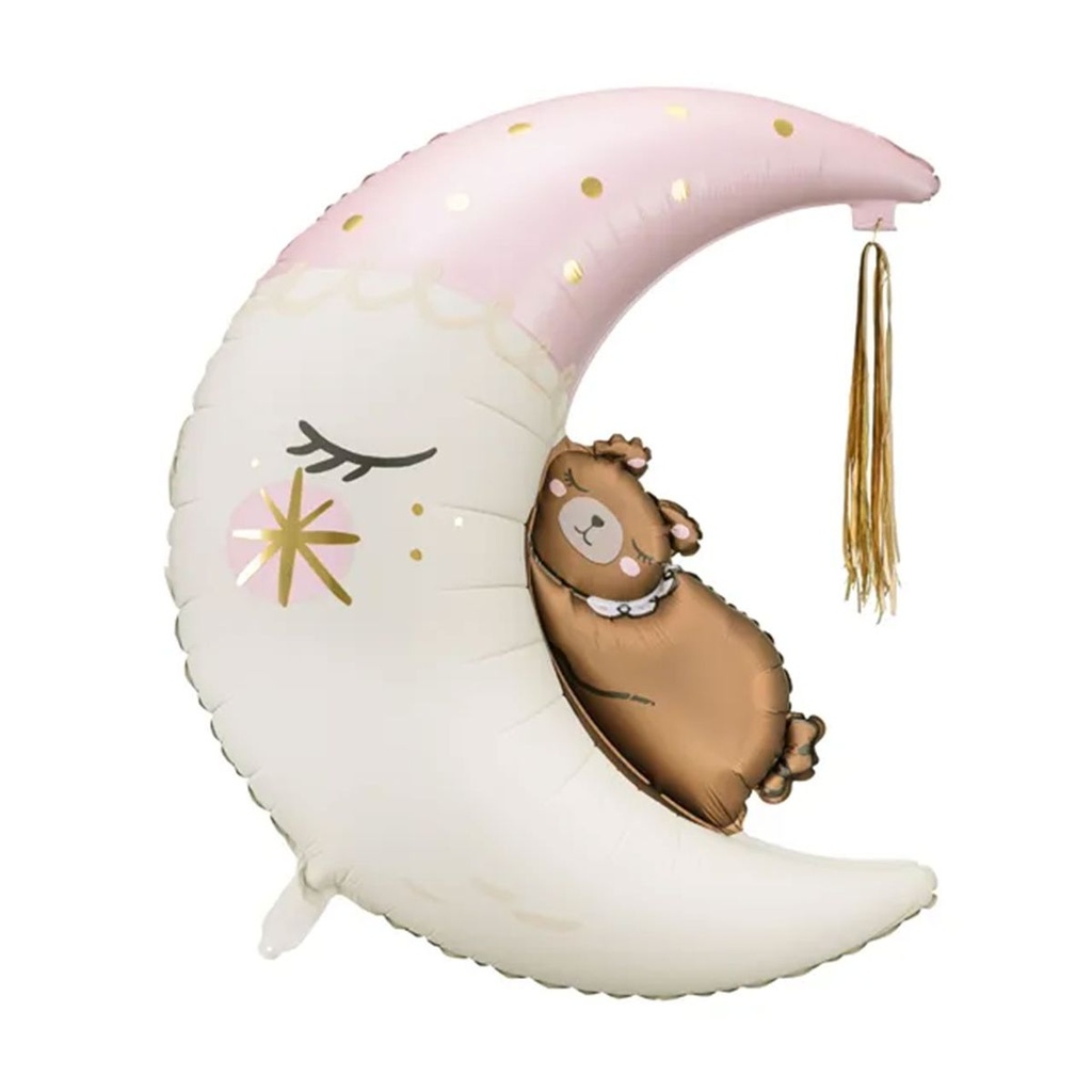 Teddy auf dem Mond - Rosa - Ballon Folienballon 71x86cm
