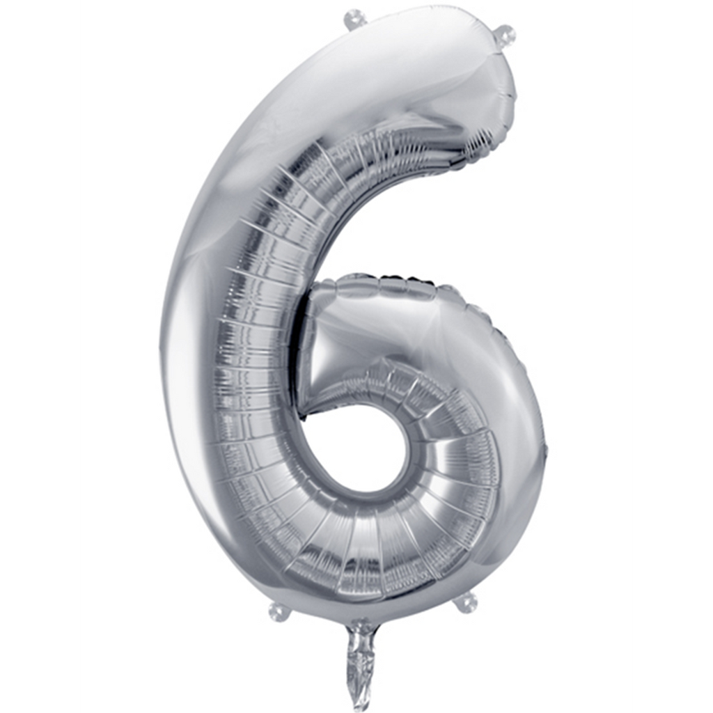 Zahlenballon 6 - Ballon XXL in Silber - Folienballon 86cm