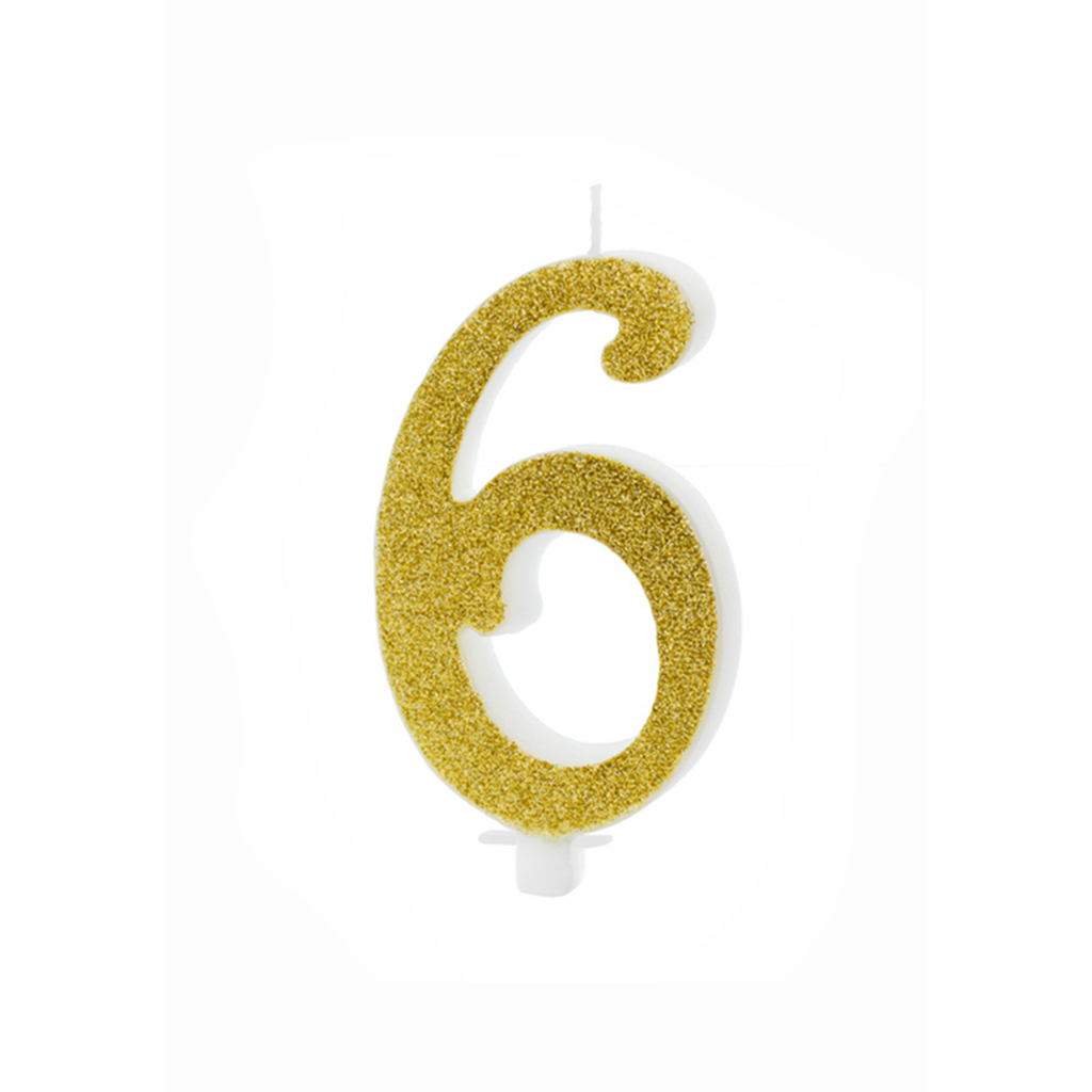Zahl 6 XL Zahlenkerze - Gold Gltzer Happy Birthday Kerze Kuchenkerze