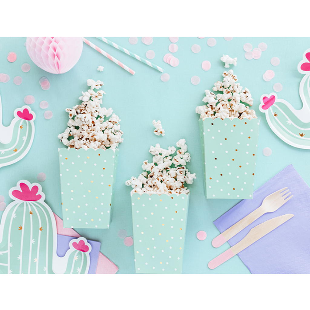 6 Popcornboxen - Mint mit goldenen Dots - 7x7x12,5cm