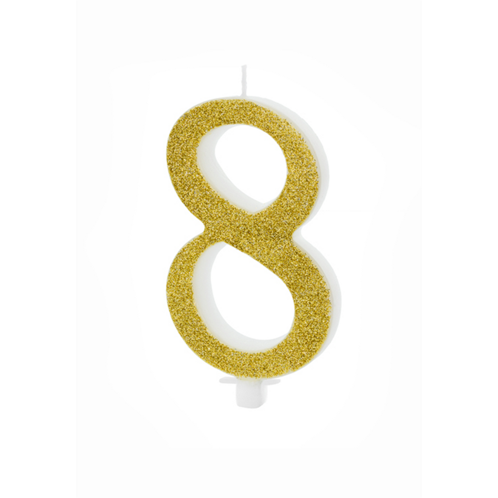 Zahl 8 XL Zahlenkerze - Gold Gltzer Happy Birthday Kerze Kuchenkerze
