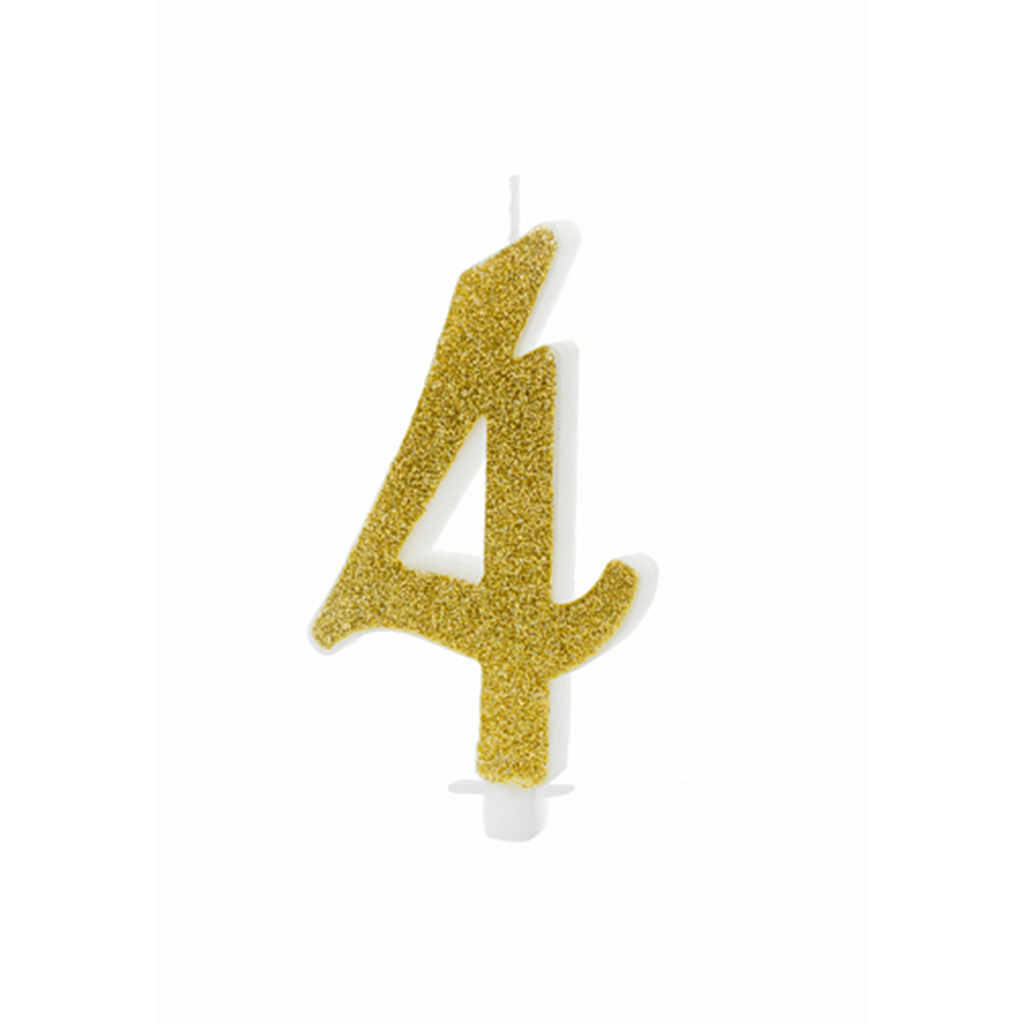 Zahl 4 XL Zahlenkerze - Gold Gltzer Happy Birthday Kerze Kuchenkerze