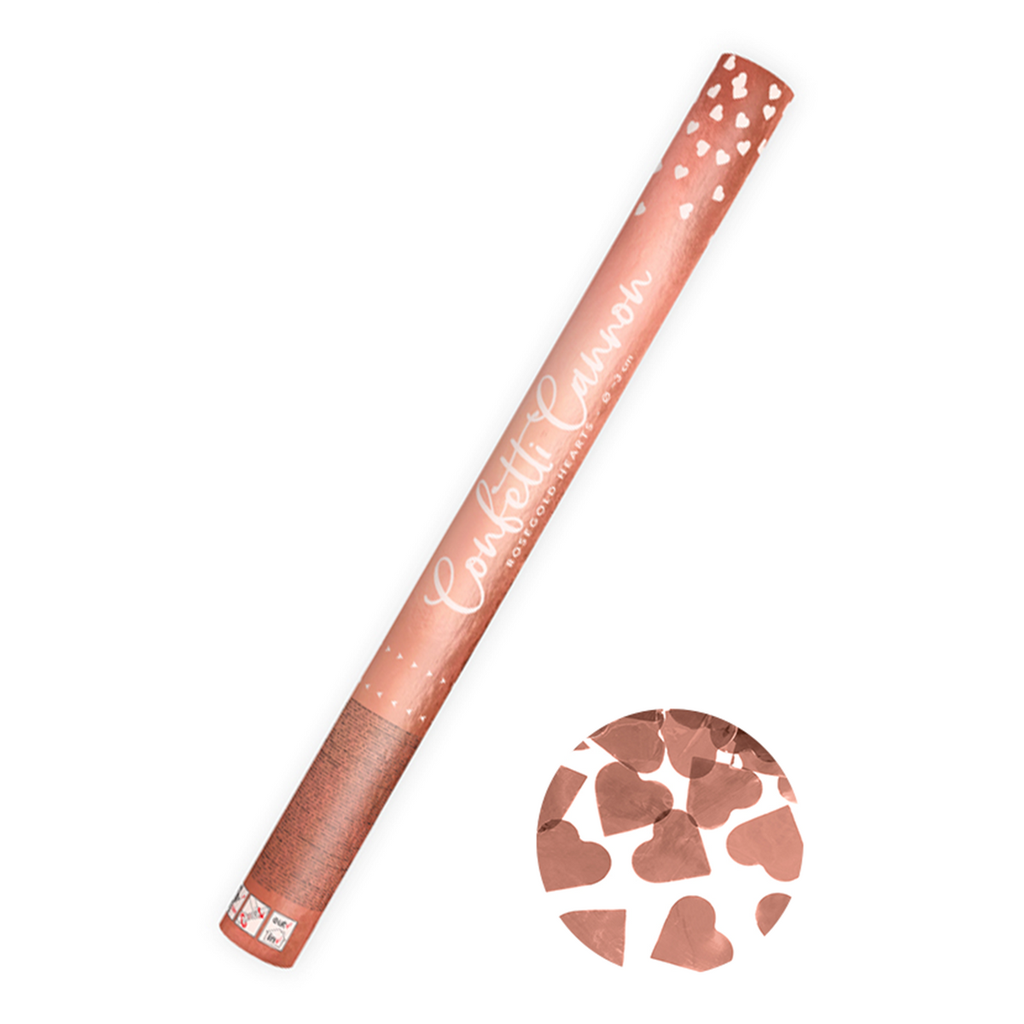 1 XL Konfettikanone 60cm - Metallic Herzen Rosegold Luftschlangen 