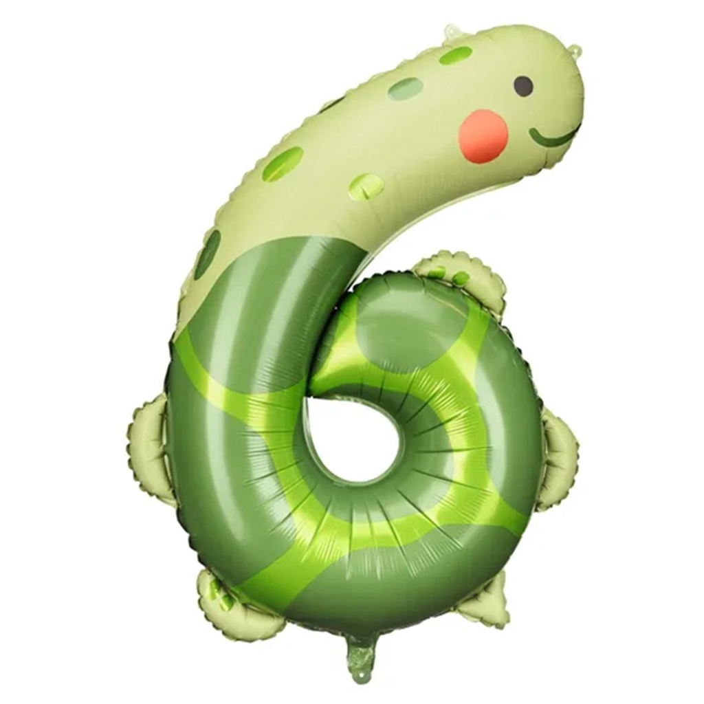 Zahlenballon 6 - Ballon XXL in Schildkrötenmotiv - Folienballon 64x88cm