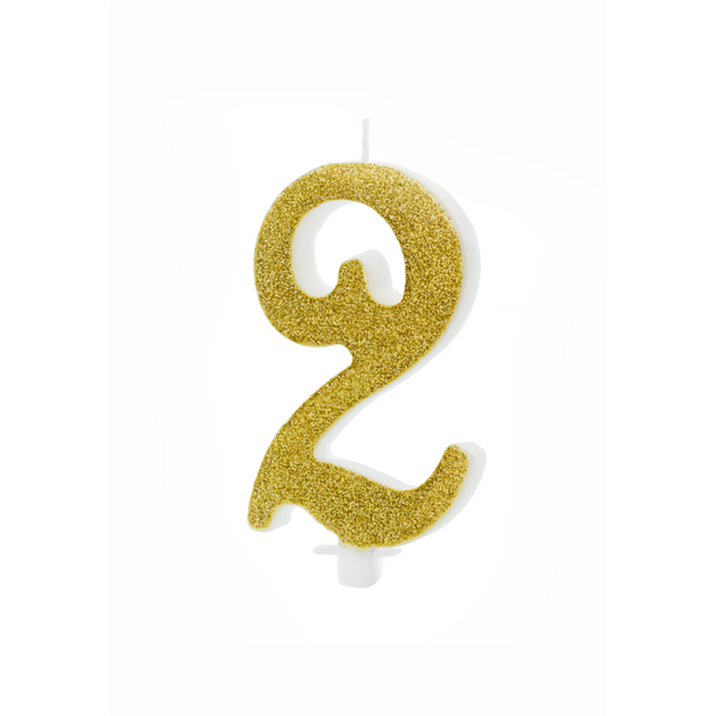 Zahl 2 XL Zahlenkerze - Gold Gltzer Happy Birthday Kerze Kuchenkerze