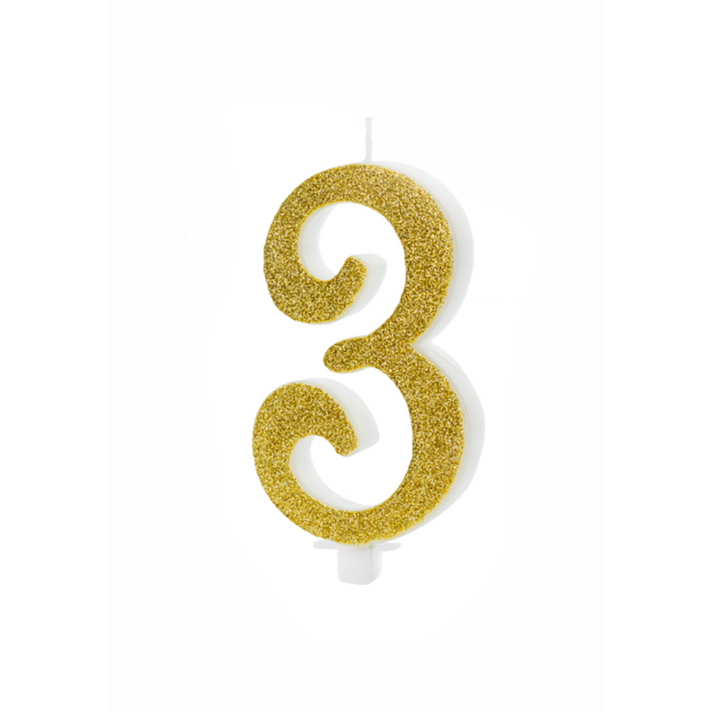 Zahl 3 XL Zahlenkerze - Gold Gltzer Happy Birthday Kerze Kuchenkerze