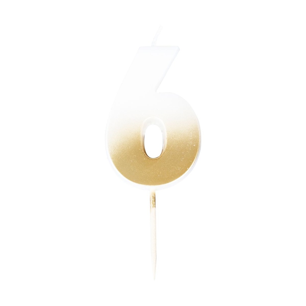 Zahl 6 Zahlenkerze - Gold Ombre Number Candle Kuchenkerze - Höhe ~ 6cm