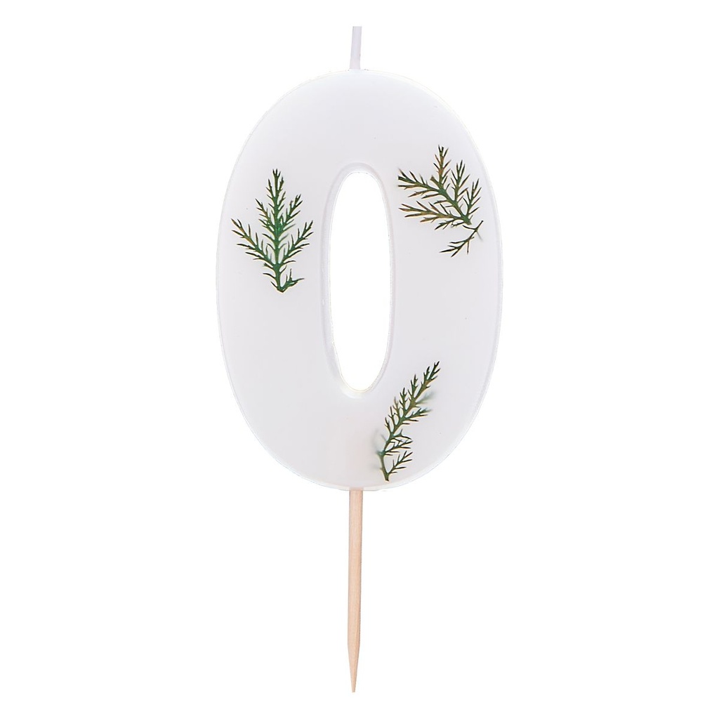 Zahl 0 Zahlenkerze - Pressed Foliage Candle Kuchenkerze - Höhe ~ 6cm