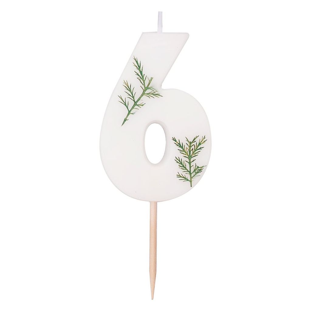 Zahl 6 Zahlenkerze - Pressed Foliage Candle Kuchenkerze - Höhe ~ 6cm