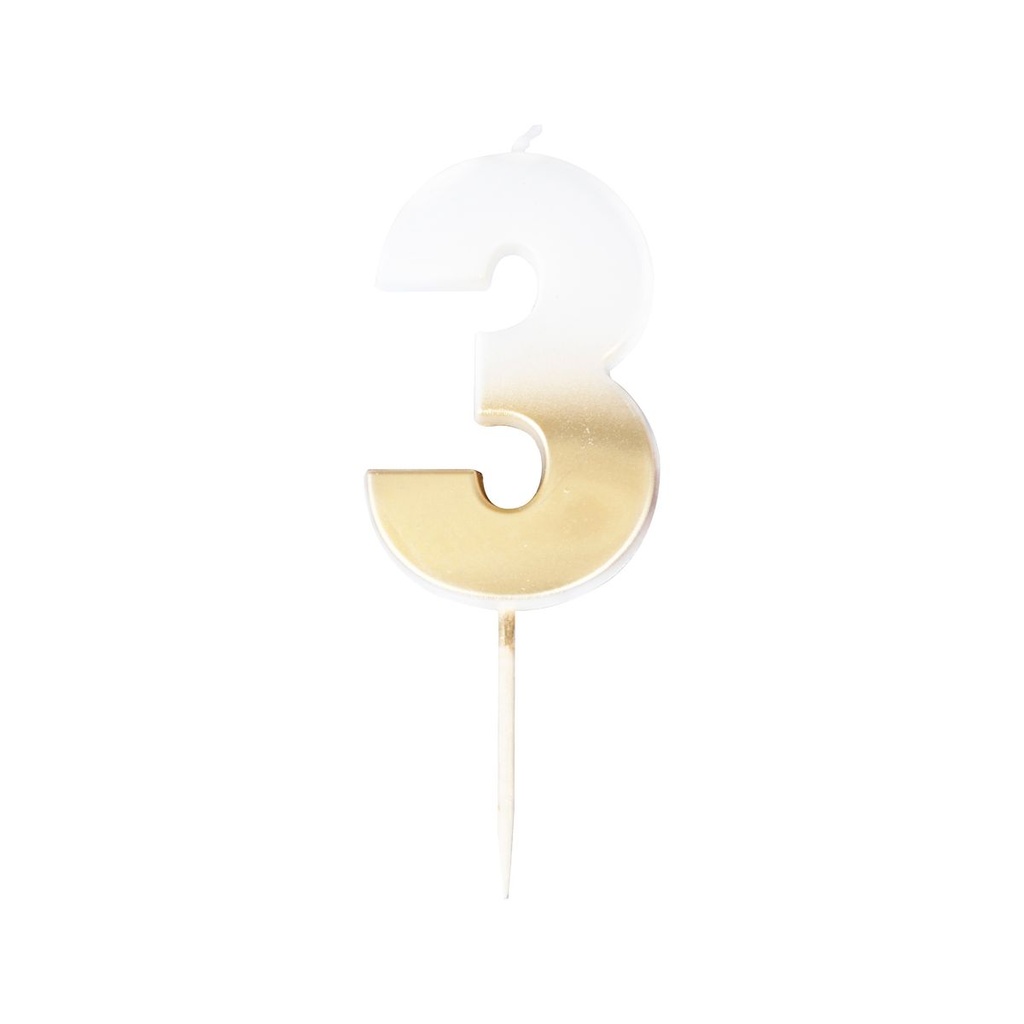 Zahl 3 Zahlenkerze - Gold Ombre Number Candle Kuchenkerze - Höhe ~ 6cm