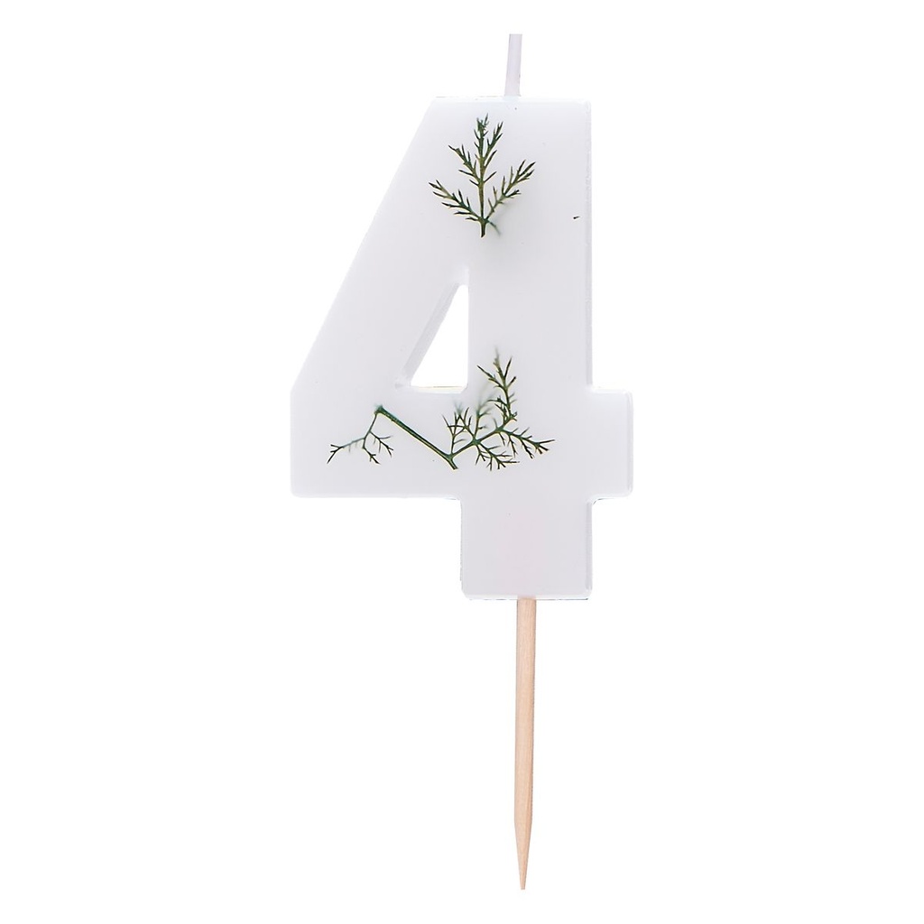 Zahl 4 Zahlenkerze - Pressed Foliage Candle Kuchenkerze - Höhe ~ 6cm