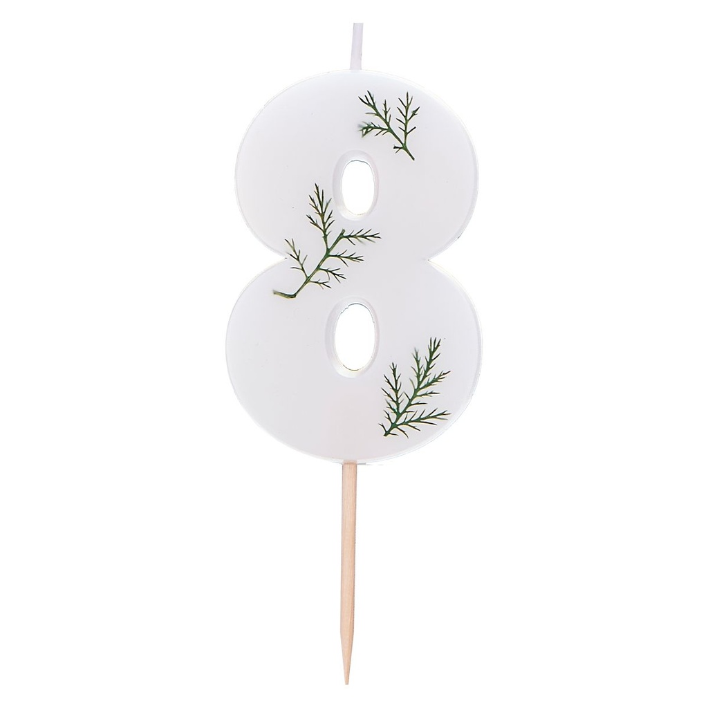 Zahl 8 Zahlenkerze - Pressed Foliage Candle Kuchenkerze - Höhe ~ 6cm