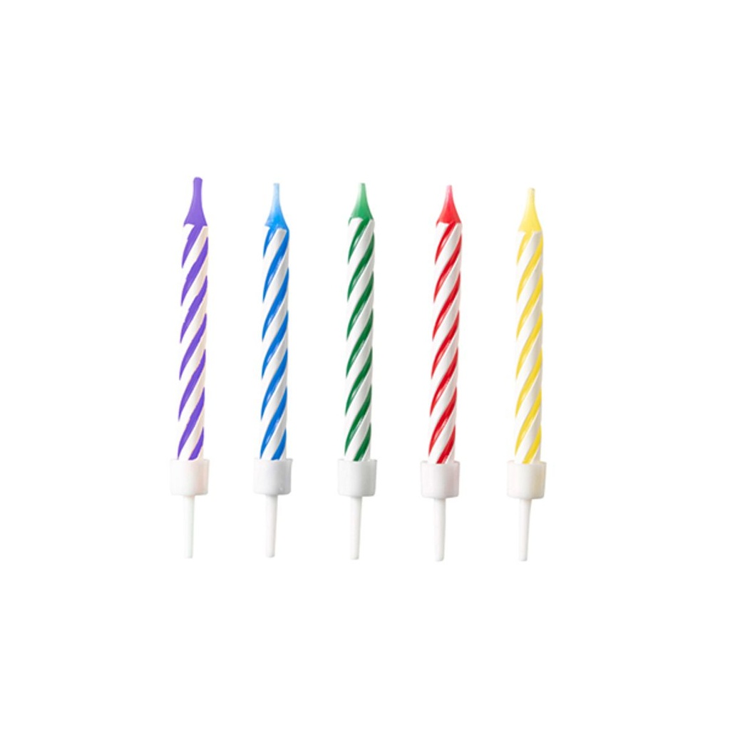 10 Kuchenkerzen mit Halterung - Bright Rainbow Kerzen