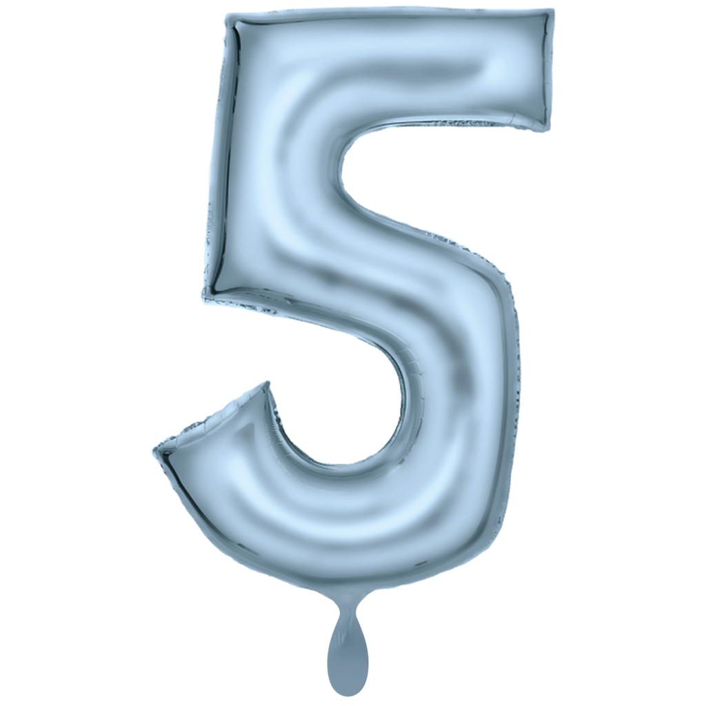 Zahlenballon 5 - Ballon XXL in Silk Lustre Pastel Blau - Folienballon 86cm