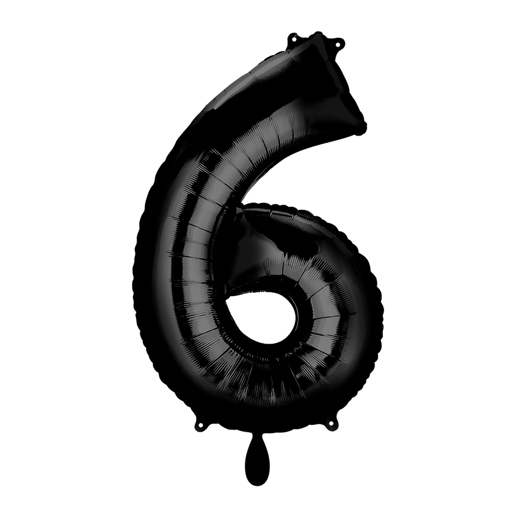 Zahlenballon 6 - Ballon XL in Schwarz - Folienballon 66cm