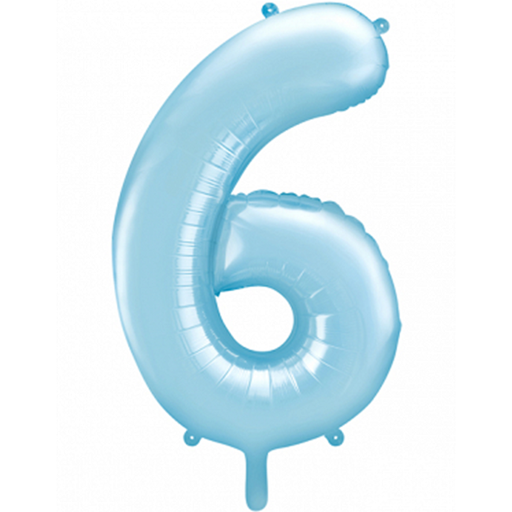 Zahlenballon 6 - Ballon XXL in Hellblau - Folienballon 86cm