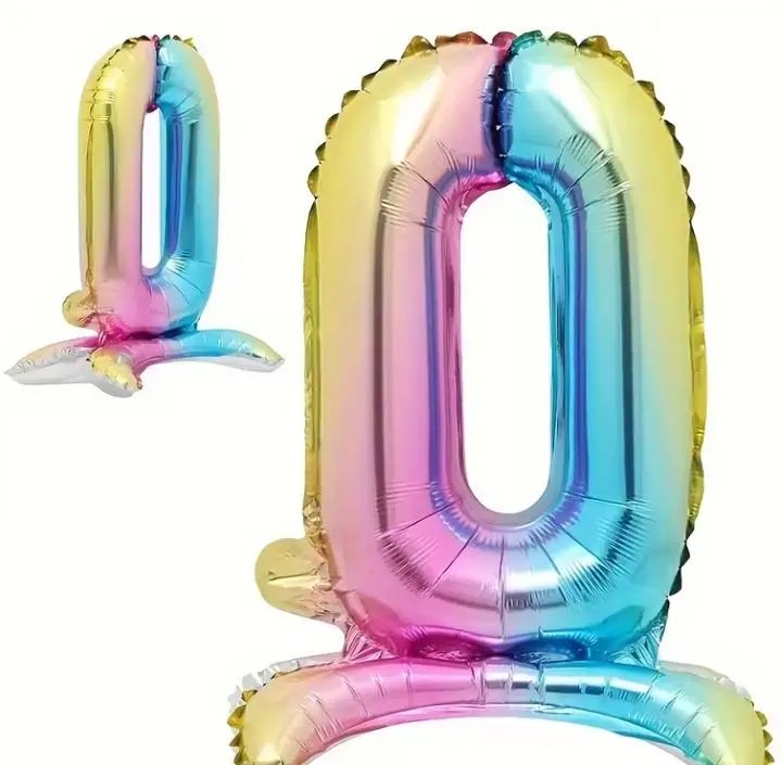 Zahlenballon 0 - Ballon mit Fuss in Regenbogenfarben - Folienballon ~60cm