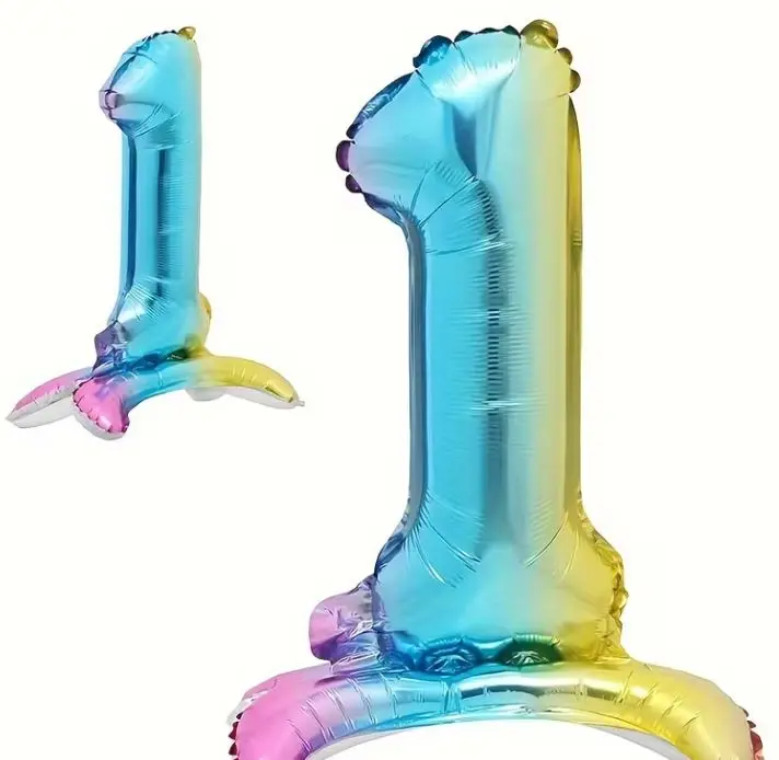 Zahlenballon 1 - Ballon mit Fuss in Regenbogenfarben - Folienballon ~60cm