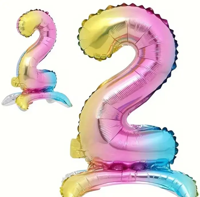 Zahlenballon 2 - Ballon mit Fuss in Regenbogenfarben - Folienballon ~60cm
