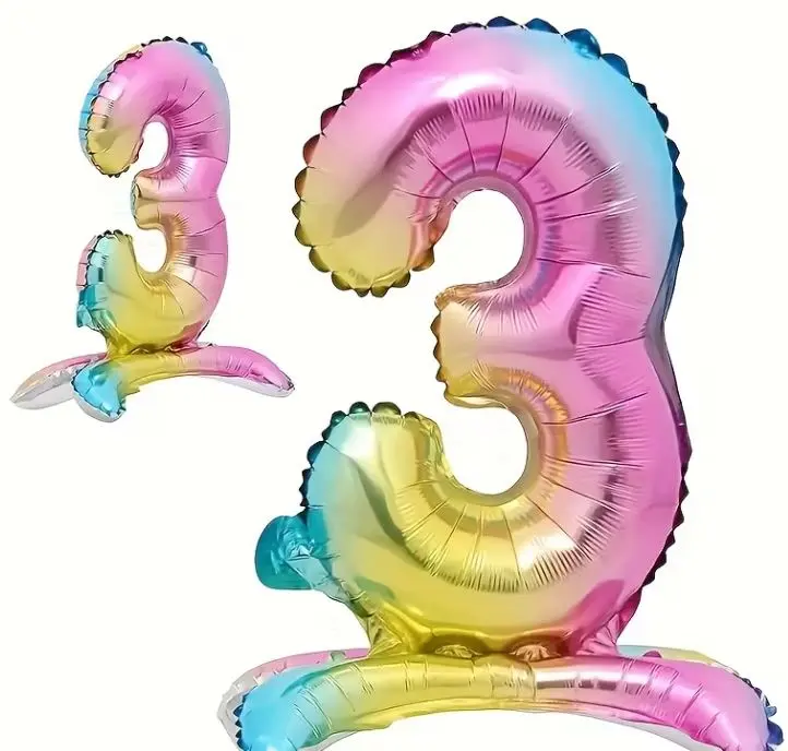 Zahlenballon 3 - Ballon mit Fuss in Regenbogenfarben - Folienballon ~60cm