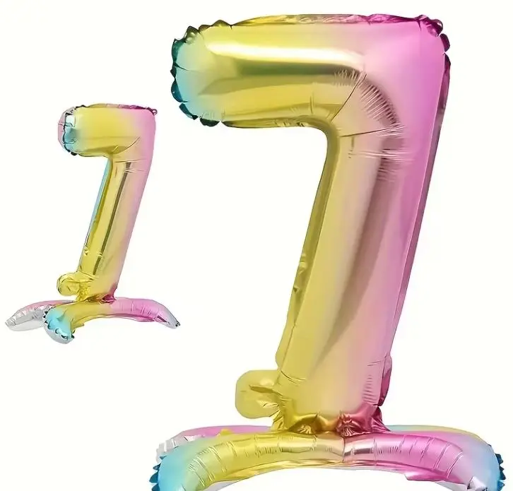 Zahlenballon 7 - Ballon mit Fuss in Regenbogenfarben - Folienballon ~60cm